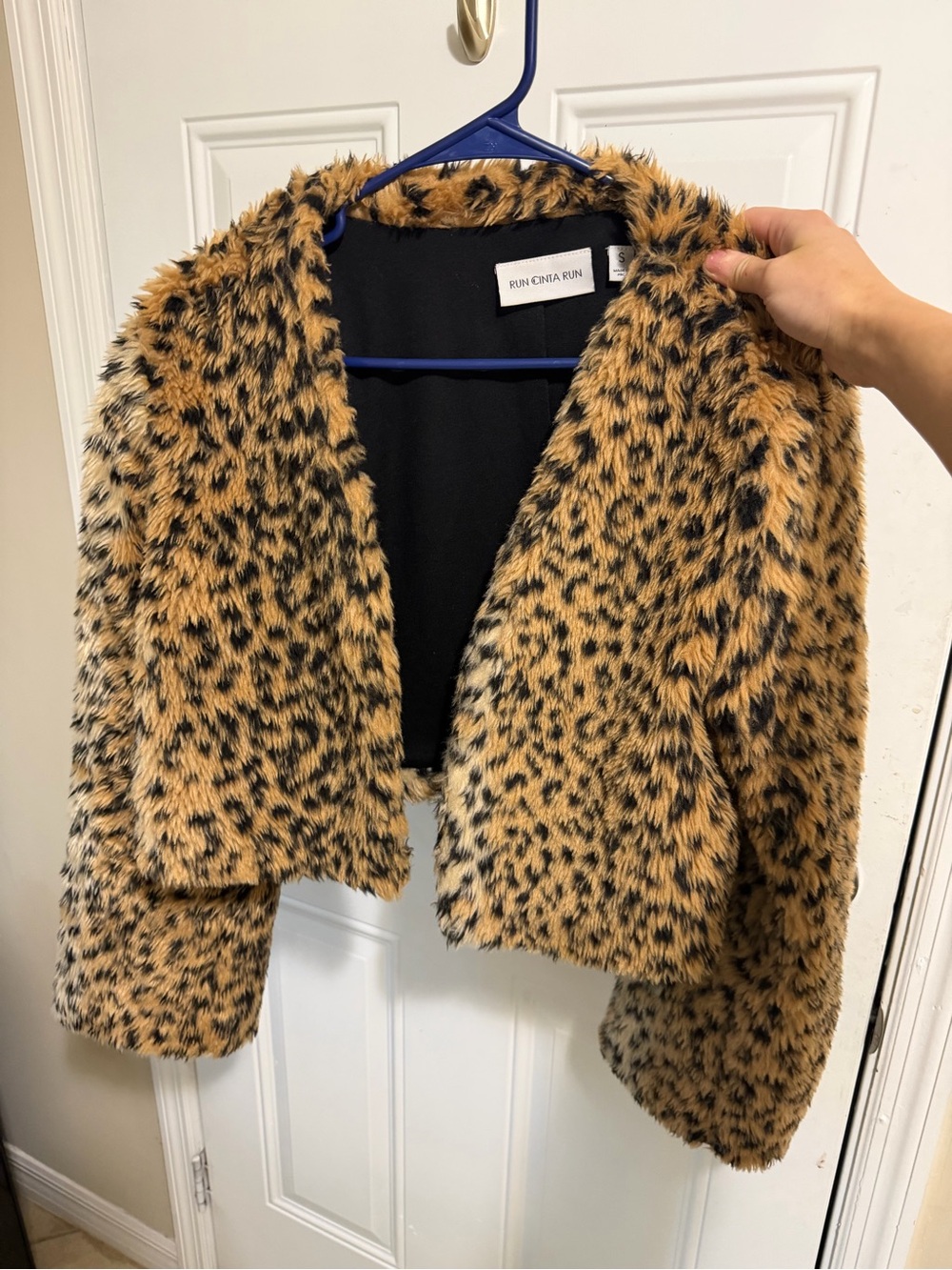 Run Over Run Leopard Print Faux Fur Cropped Jacket - Tan/Black